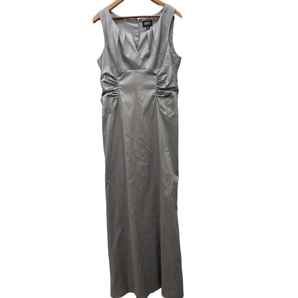 Adrianna Papell Womens Size 16 Gray Ruched Long‎ Sleeveless Evening Dress Gown